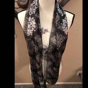 Black with silver scroll design scarf NWOT